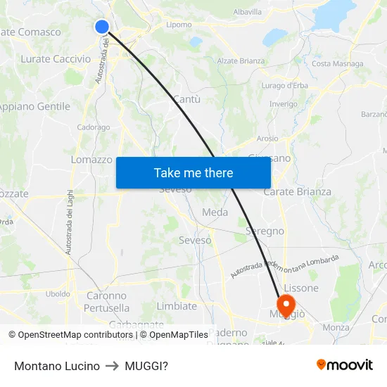 Montano Lucino to Muggiò map