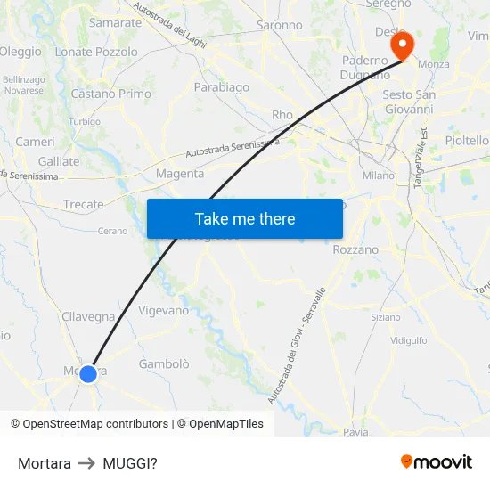 Mortara to Muggiò map