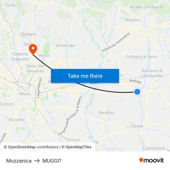 Mozzanica to Muggiò map