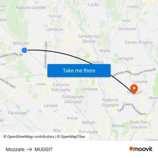 Mozzate to Muggiò map