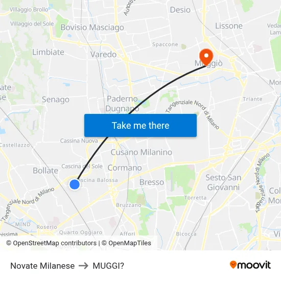 Novate Milanese to Muggiò map