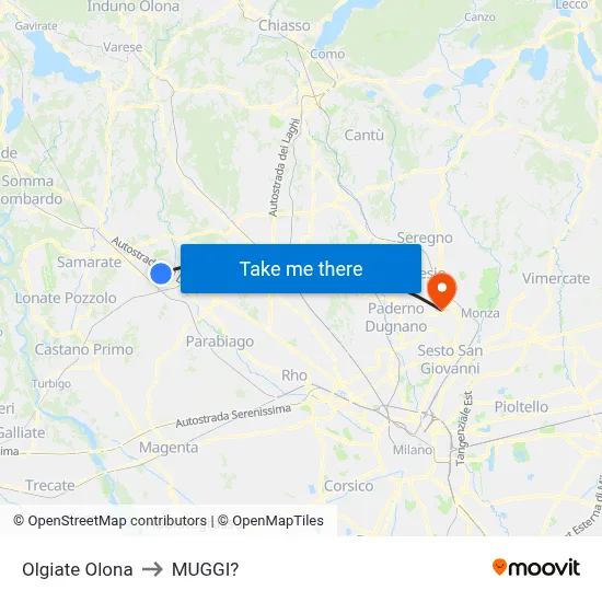 Olgiate Olona to Muggiò map