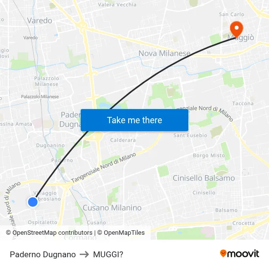 Paderno Dugnano to Muggiò map