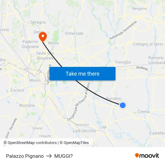 Palazzo Pignano to Muggiò map