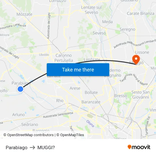 Parabiago to Muggiò map