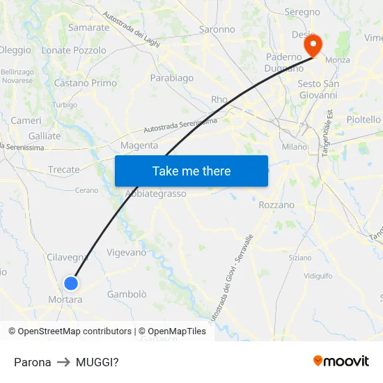 Parona to Muggiò map
