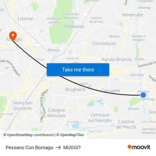 Pessano Con Bornago to Muggiò map