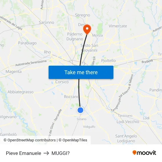 Pieve Emanuele to Muggiò map