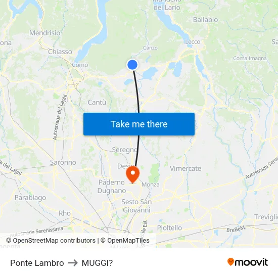 Ponte Lambro to Muggiò map