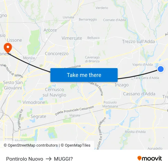 Pontirolo Nuovo to Muggiò map