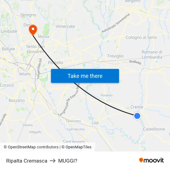 Ripalta Cremasca to Muggiò map
