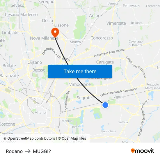 Rodano to Muggiò map