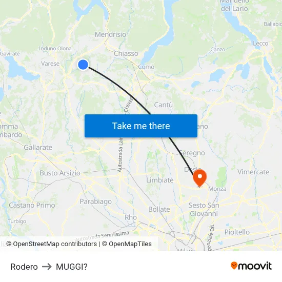 Rodero to Muggiò map