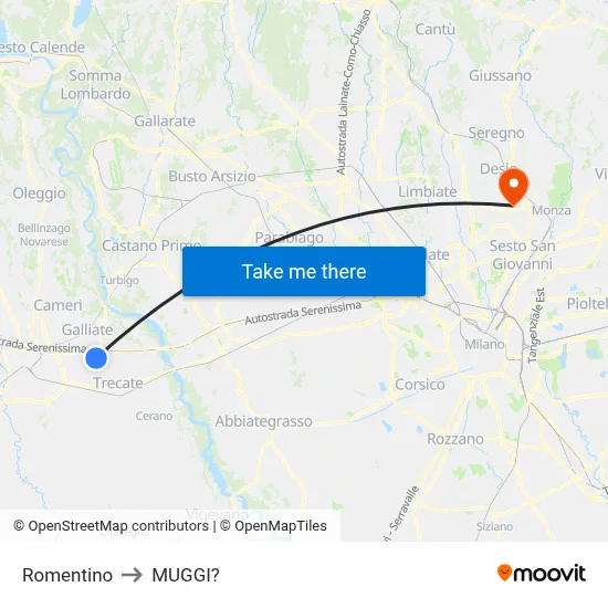 Romentino to Muggiò map