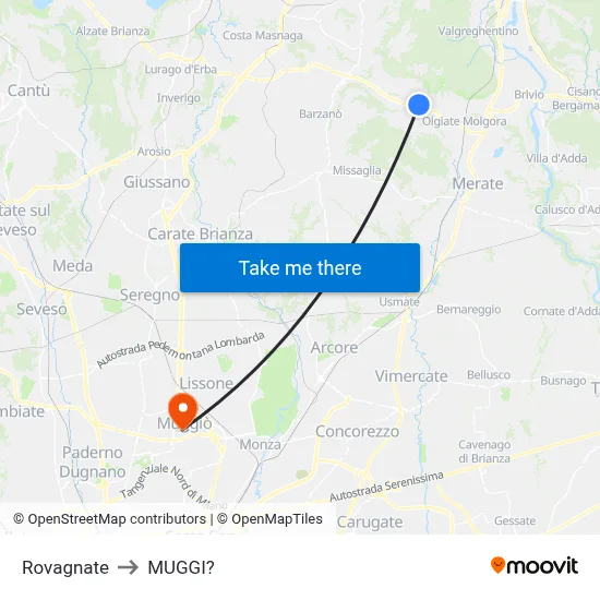 Rovagnate to Muggiò map