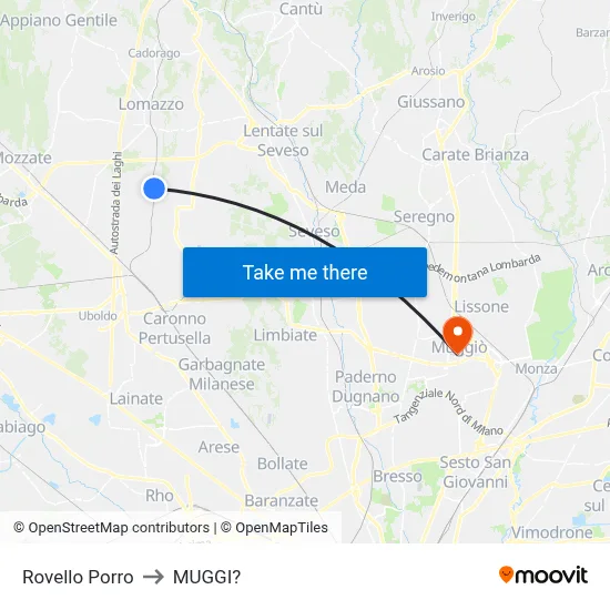 Rovello Porro to Muggiò map