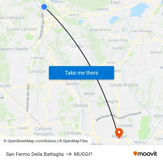 San Fermo Della Battaglia to Muggiò map