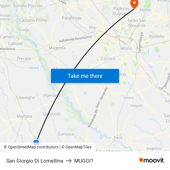 San Giorgio Di Lomellina to Muggiò map