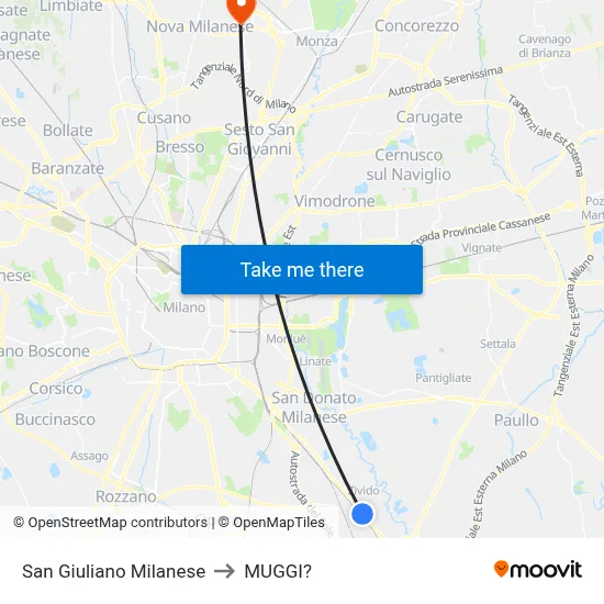 San Giuliano Milanese to Muggiò map