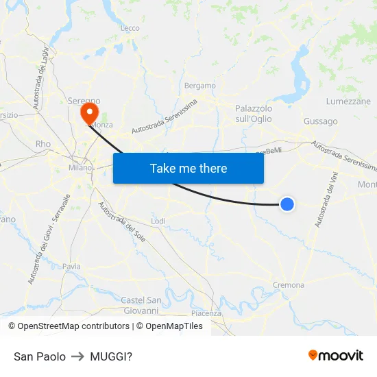 San Paolo to Muggiò map