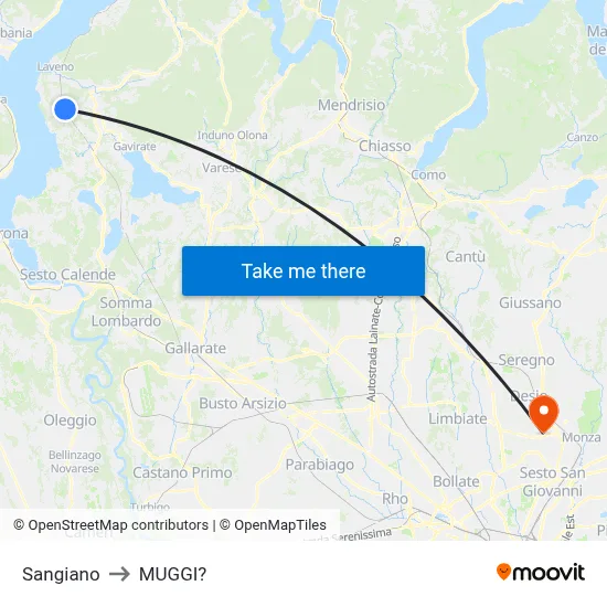 Sangiano to Muggiò map