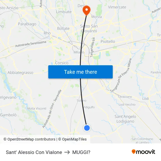 Sant'Alessio con Vialone to Muggiò map