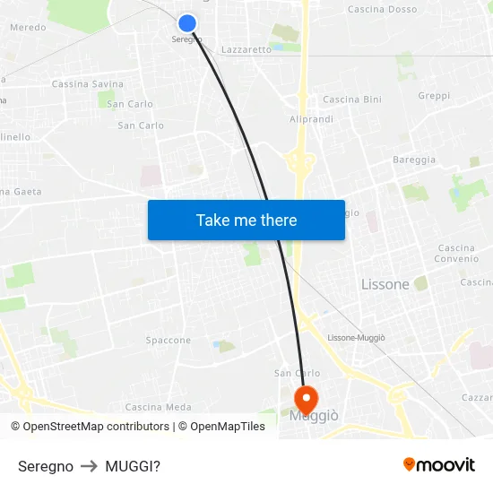 Seregno to Muggiò map