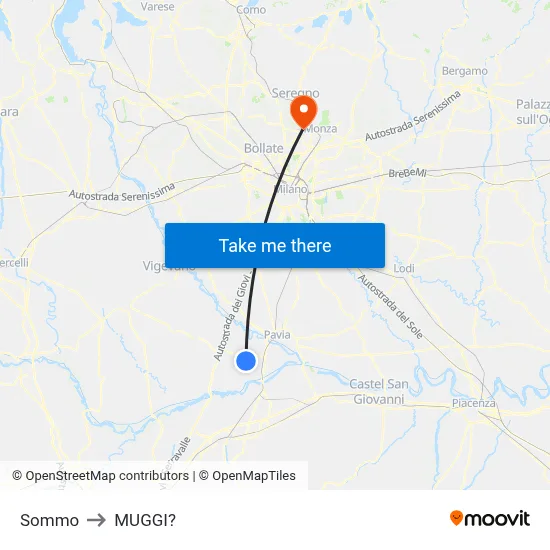 Sommo to Muggiò map