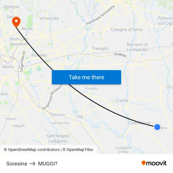 Soresina to Muggiò map