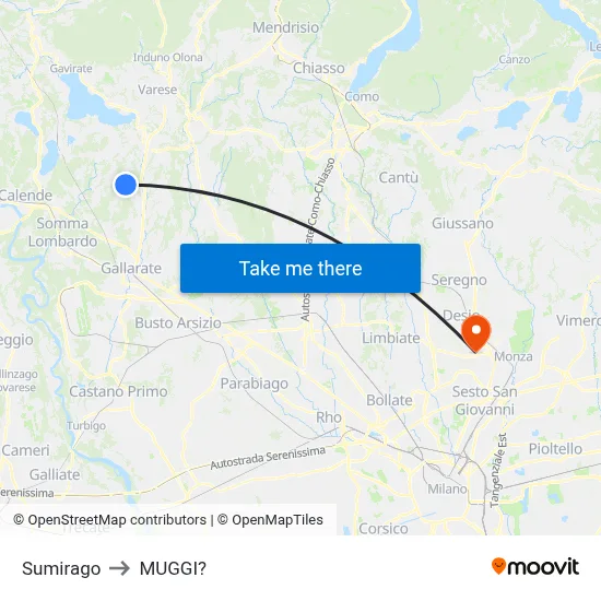Sumirago to Muggiò map