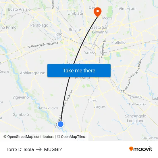 Torre D' Isola to Muggiò map