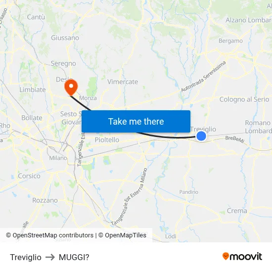 Treviglio to Muggiò map