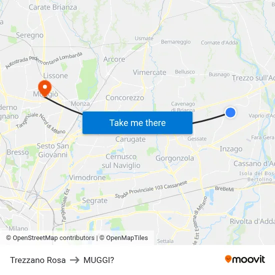 Trezzano Rosa to Muggiò map