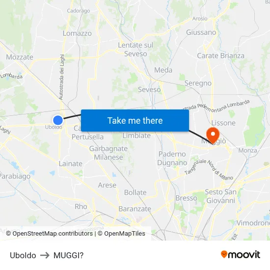 Uboldo to Muggiò map