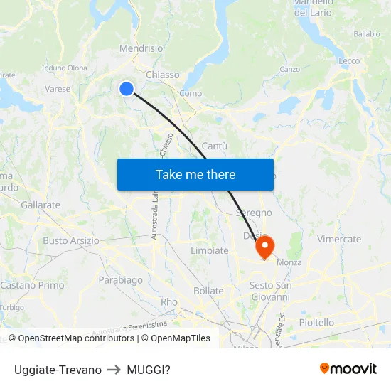 Uggiate-Trevano to Muggiò map