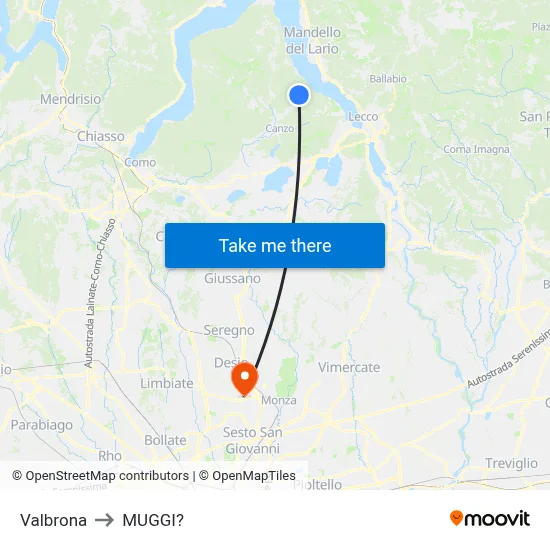 Valbrona to Muggiò map