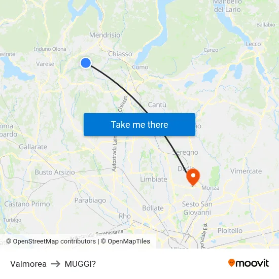Valmorea to Muggiò map