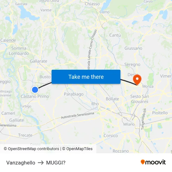Vanzaghello to Muggiò map