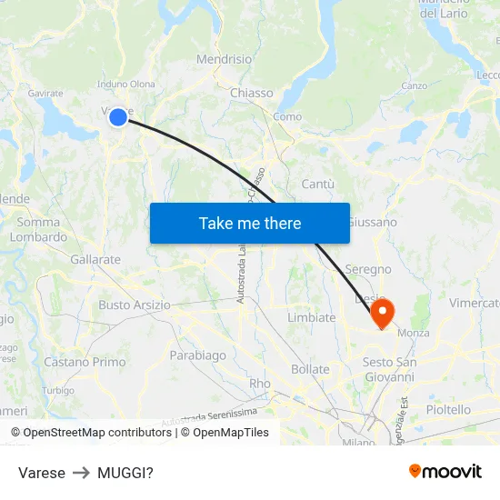 Varese to Muggiò map