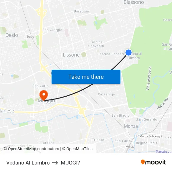 Vedano Al Lambro to Muggiò map