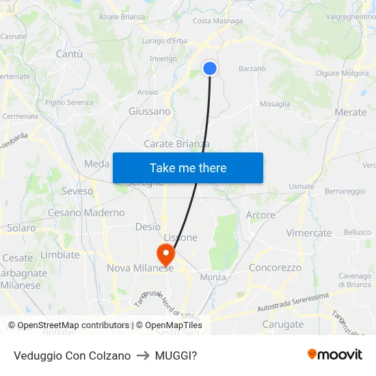 Veduggio con Colzano to Muggiò map