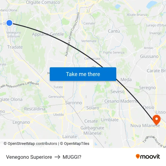 Venegono Superiore to Muggiò map