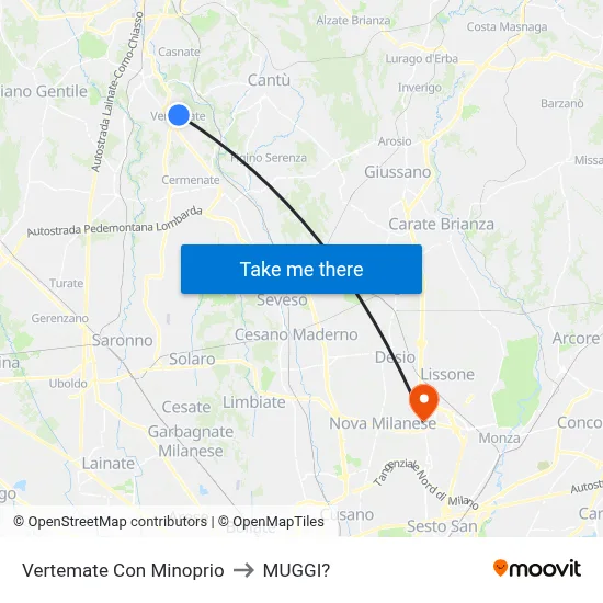 Vertemate Con Minoprio to Muggiò map