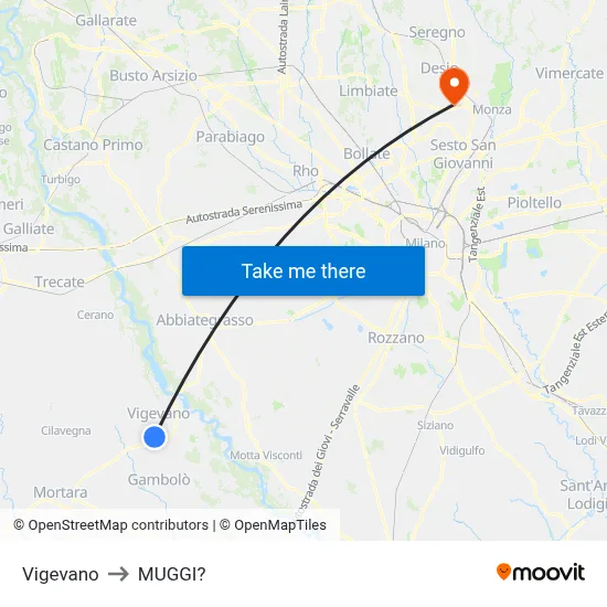 Vigevano to Muggiò map