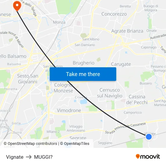 Vignate to Muggiò map