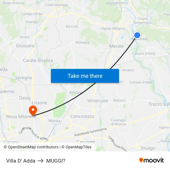 Villa D' Adda to Muggiò map