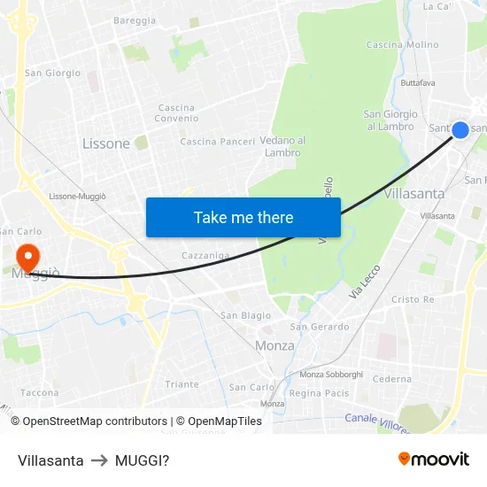 Villasanta to Muggiò map