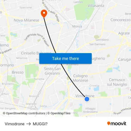 Vimodrone to Muggiò map