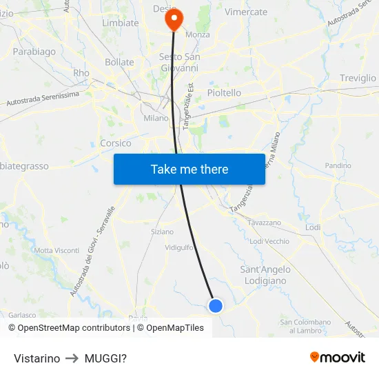Vistarino to Muggiò map