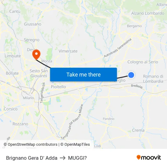 Brignano Gera d'Adda to Muggiò map